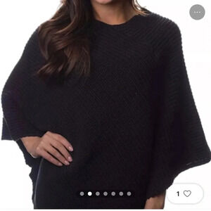 Love Your Melon Black Chunky Woven Knit Asymmetrical Hem Shawl Poncho sweater